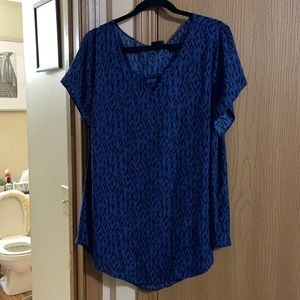 Dark blue tribal print v neck blouse